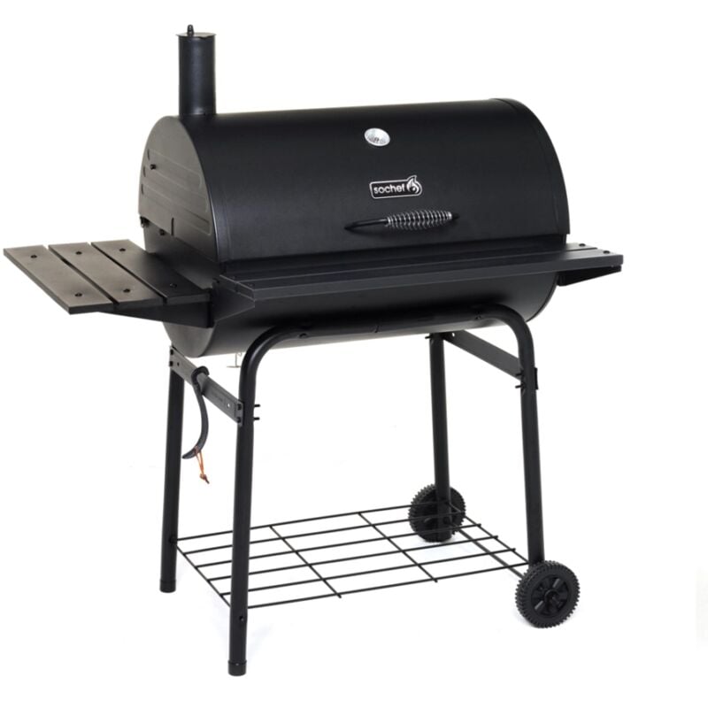 foto del prodotto barbecue a carbonella carbone con affumicatore coperchio bbq griglia ghisa