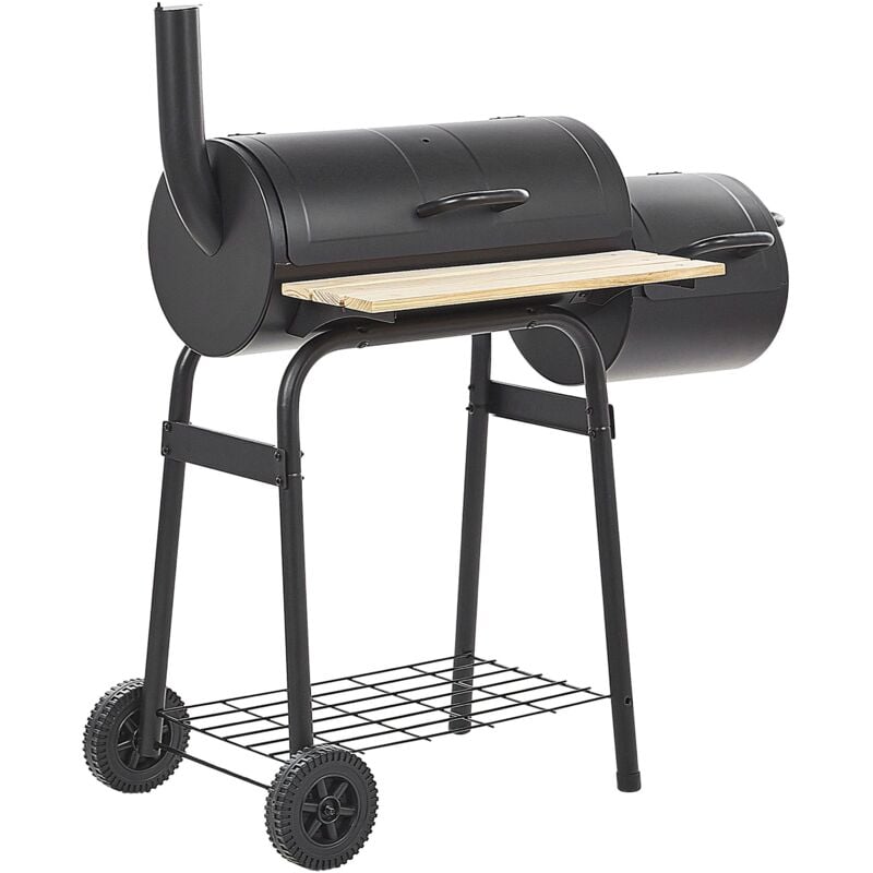foto del prodotto barbecue a carbonella con coperchio rotelle e affumicatore termometro nero satah