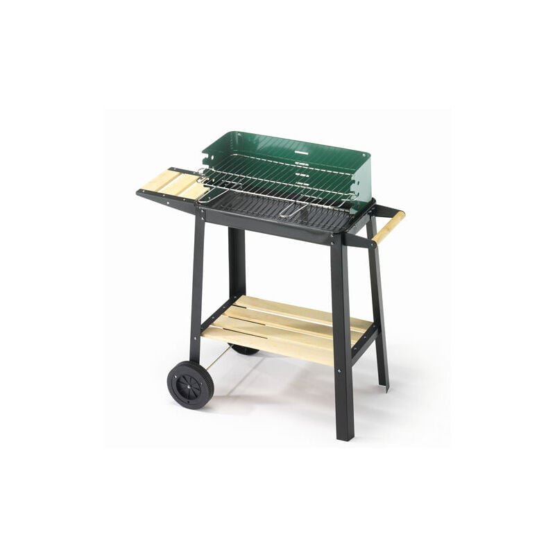 foto del prodotto barbecue a carbonella con struttura in acciaio e ruote.