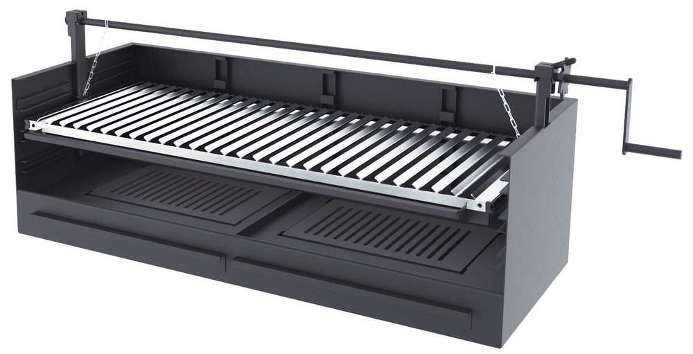 foto del prodotto barbecue a carbonella e legna griglia in acciaio inox da 100 cm con alzata libera installazione incasso