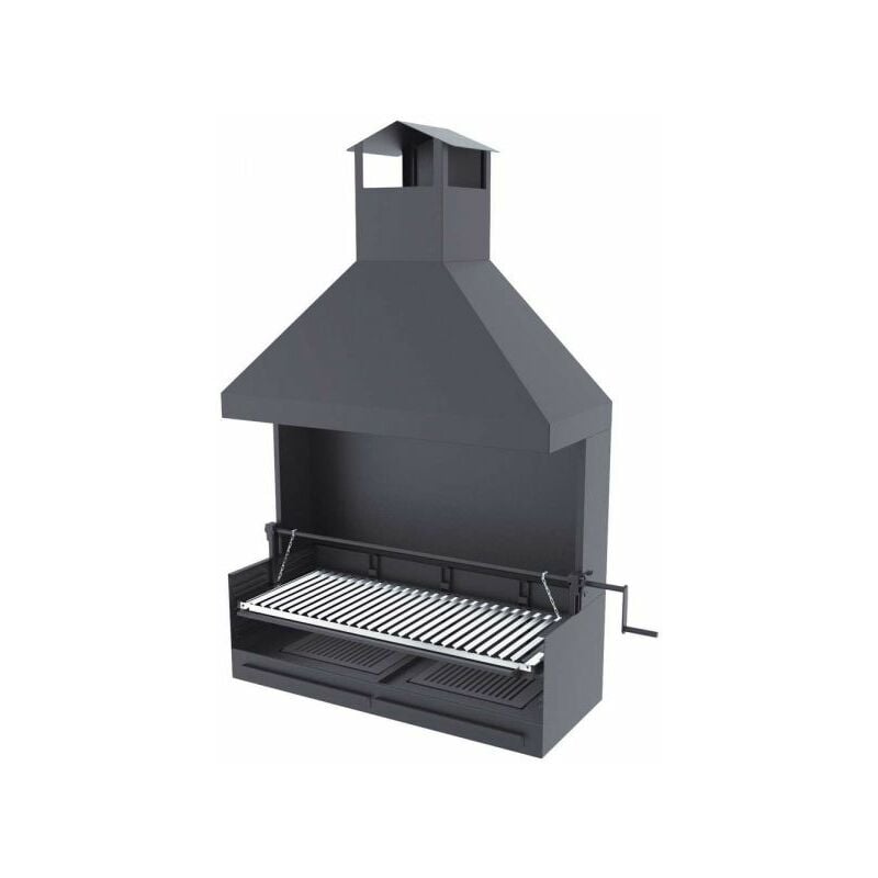 foto del prodotto barbecue a carbonella e legna griglia in acciaio inox da 100 cm con sollevatore paravento e cappa