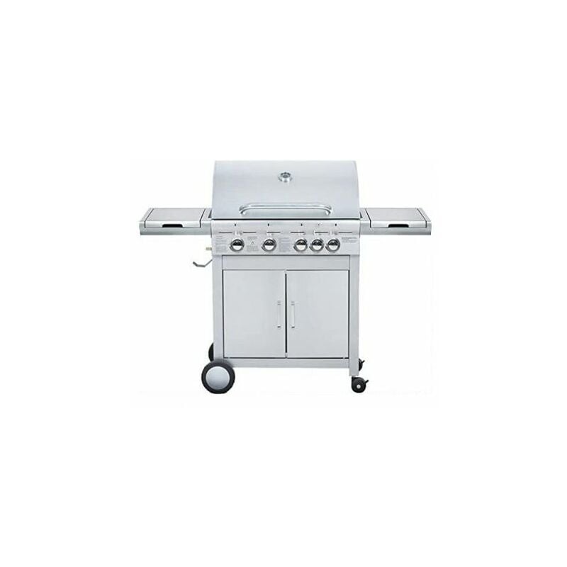 foto del prodotto barbecue a gas gpl domus polka 4 1 in acciaio inox a 5 fuochi 15,75 kw con due piani di appoggio e piezo elettrico