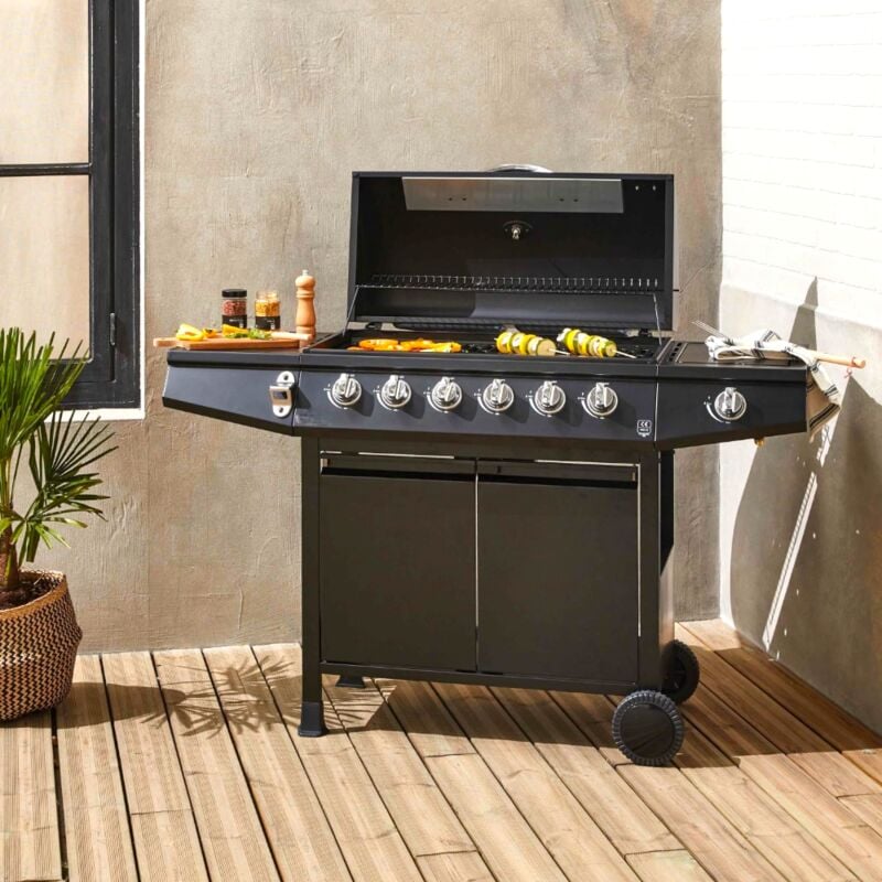 foto del prodotto barbecue a gas gpl in acciaio 6 bruciatori fornello laterale lapillo magnum