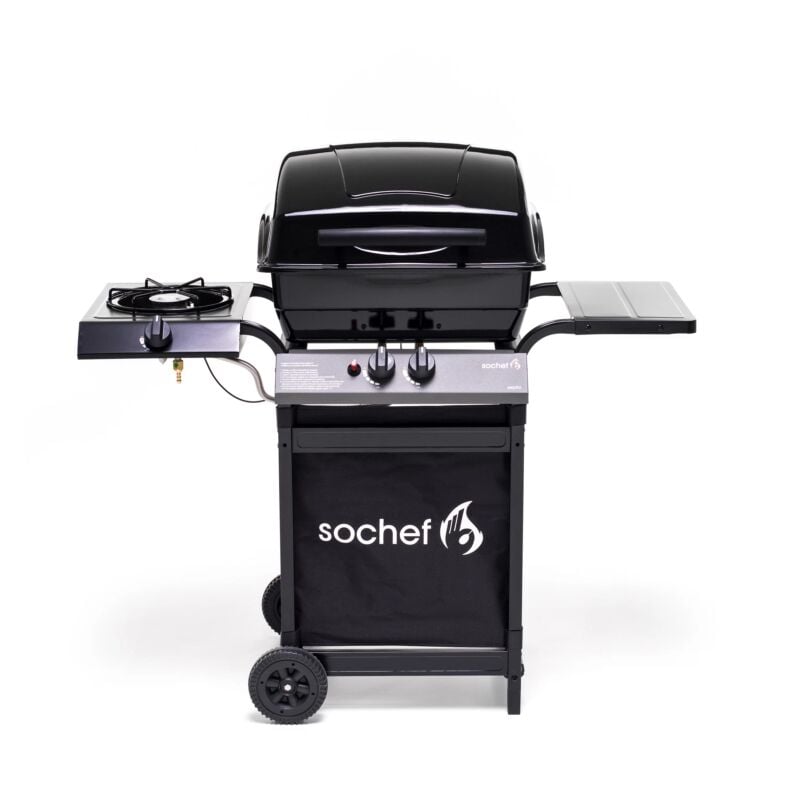 foto del prodotto barbecue a gas gpl pietra lavica 2 fuochi 7,6kw con fornello laterale sochef pi pepito