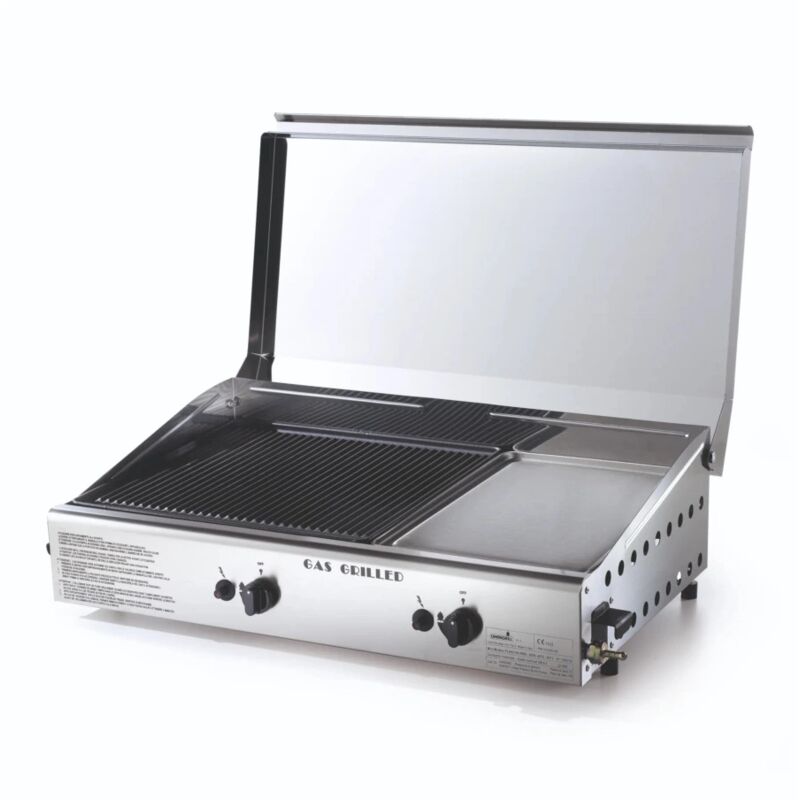 foto del prodotto barbecue a gas ompagrill con plancha doppia e coperchio 2 bruciatori 71,5x44x24 cm