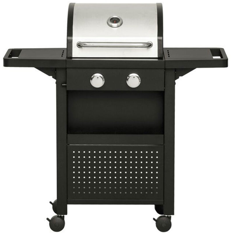 foto del prodotto barbecue a gas professionale 2 fuochi con termometro e manopole di controllo