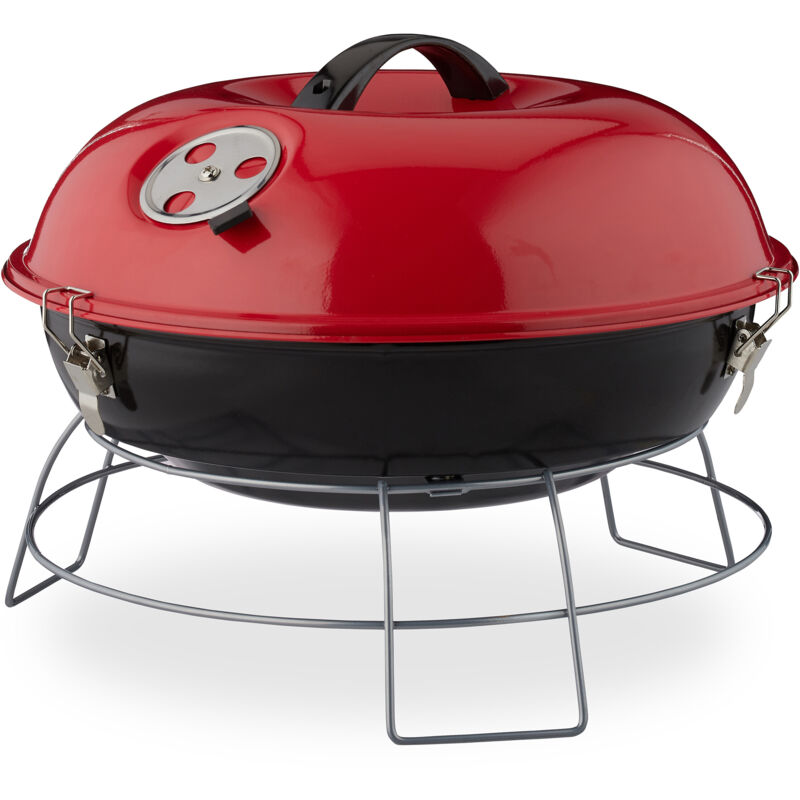 foto del prodotto barbecue a sfera, portatile, con coperchio, ampia superficie di cottura, carbonella in legno, 36cm, rosso relaxdays
