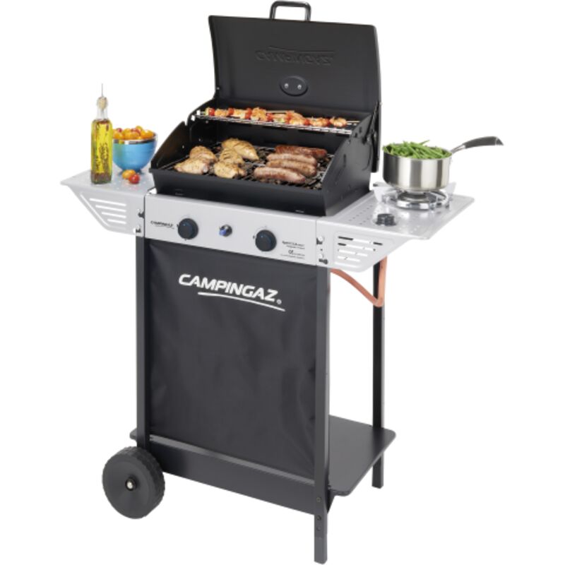 foto del prodotto barbecue campingaz xpert100ls rocky a pietra lavica con 2 bruciatori a gas gpl e fornello laterale con piezo elettrico