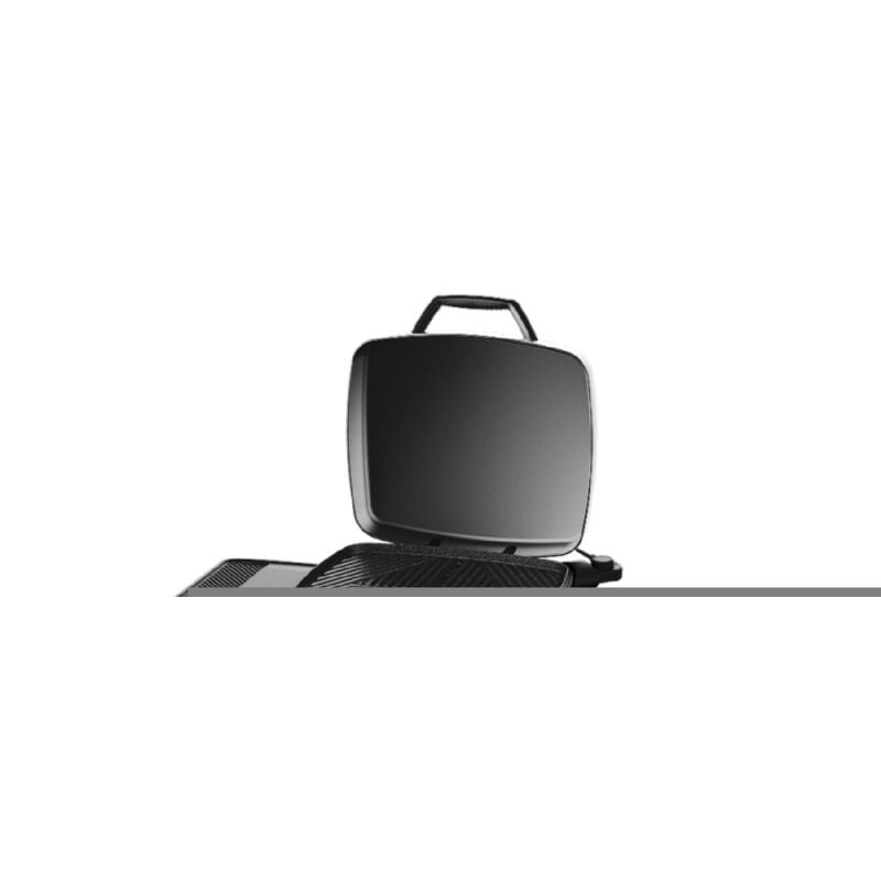 foto del prodotto barbecue elettrico con 2000 w di potenza, superficie di cottura mista conrivestimento antiaderente, coperchio incernierato, termostato regolabile,