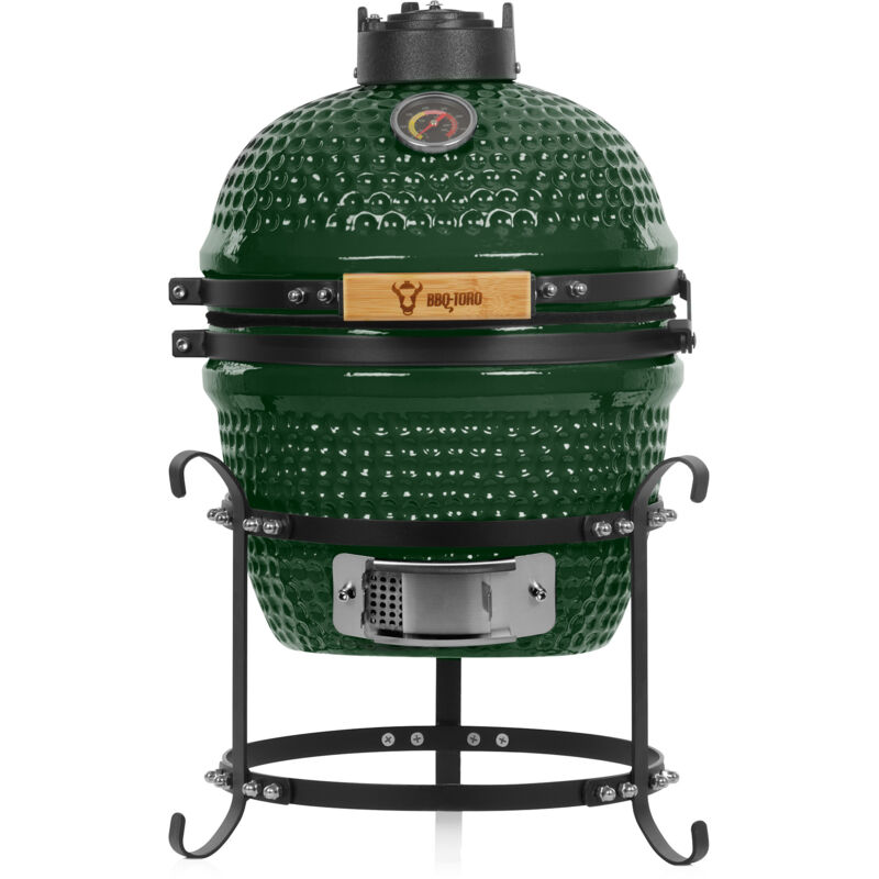 foto del prodotto barbecue kamado a carbone haiiro 32 cm con termometro, manico in legno verde ceramica bbq toro