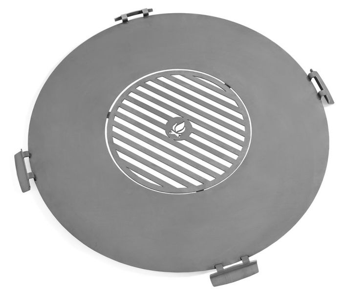 foto del prodotto barbecue piastra per braciere in acciaio inox da 102 cm con griglia da 50 cm e 4 manici