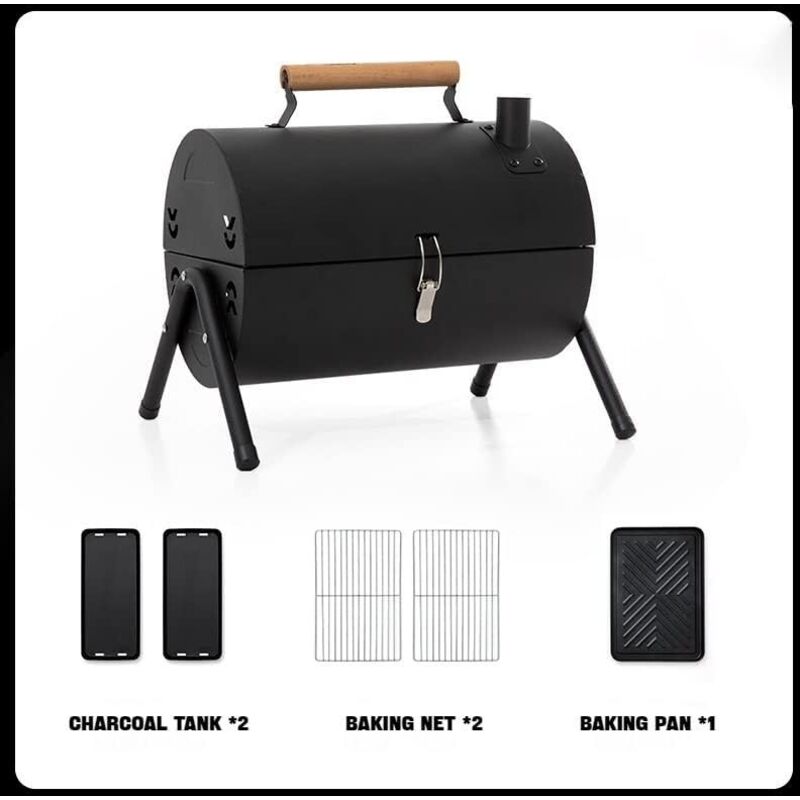 foto del prodotto barbecue portatile a carbone con coperchio e camino, barbecue bifacciale, barbecue da tavolo per campeggio all aperto, cucina per feste in giardino