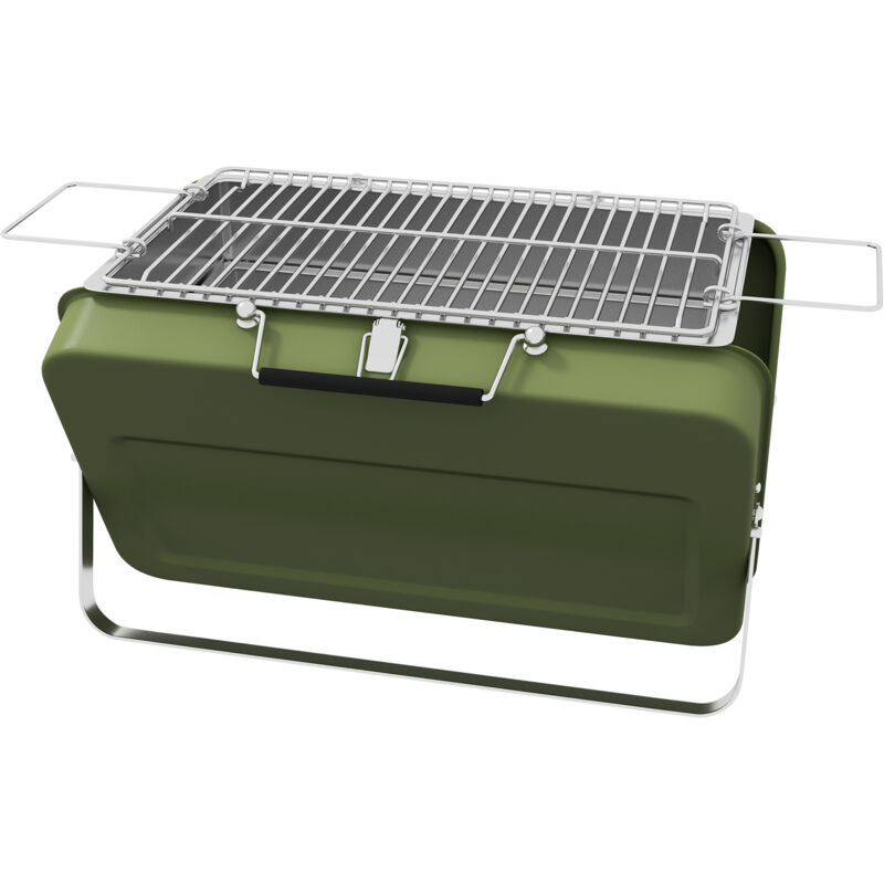 foto del prodotto barbecue portatile a carbonella pieghevole a valigetta 47x30x28cm verde outsunny