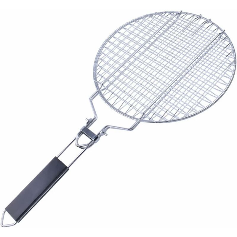 foto del prodotto barbecue rimbalzante, barbecue portatile con manico in legno staccabile, cestello barbecue rotondo per grigliare pesce, gamberi, verdure rete