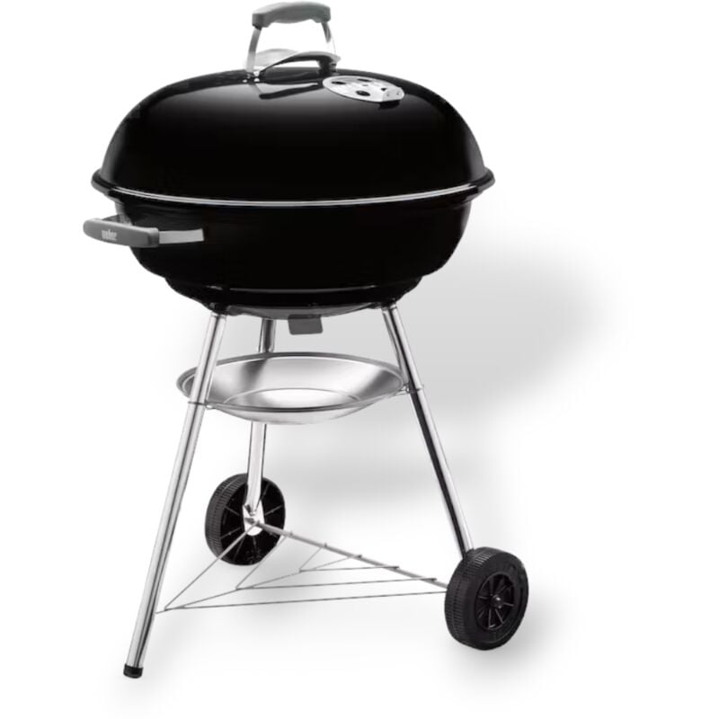 foto del prodotto barbecue rotondo a carbone con ruote e griglia in acciaio cromato original weber compact kettle 57 cm