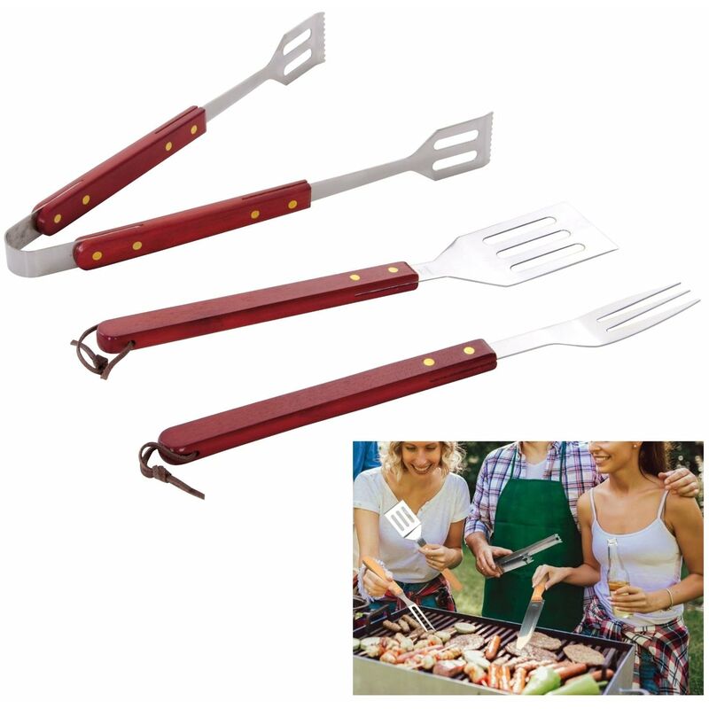 foto del prodotto barbecue set 3 pz con manico in legno