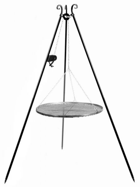 foto del prodotto barbecue treppiede da 180 cm con griglia in acciaio naturale da 50 cm verricello