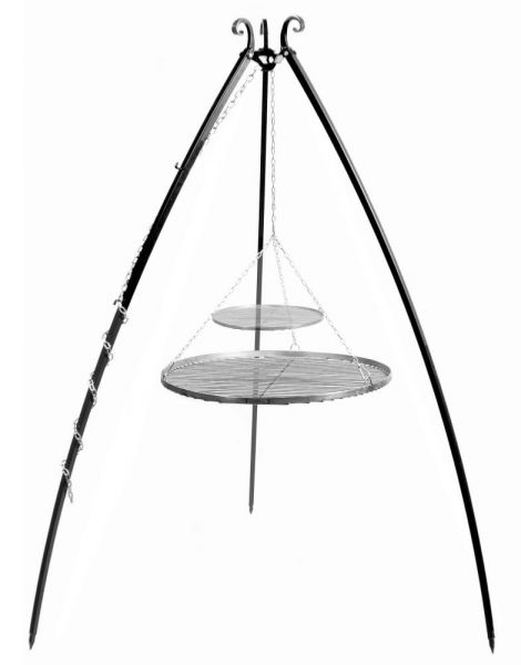 foto del prodotto barbecue treppiede da 200 cm con 2 griglie in acciaio naturale 70 cm 40 cm