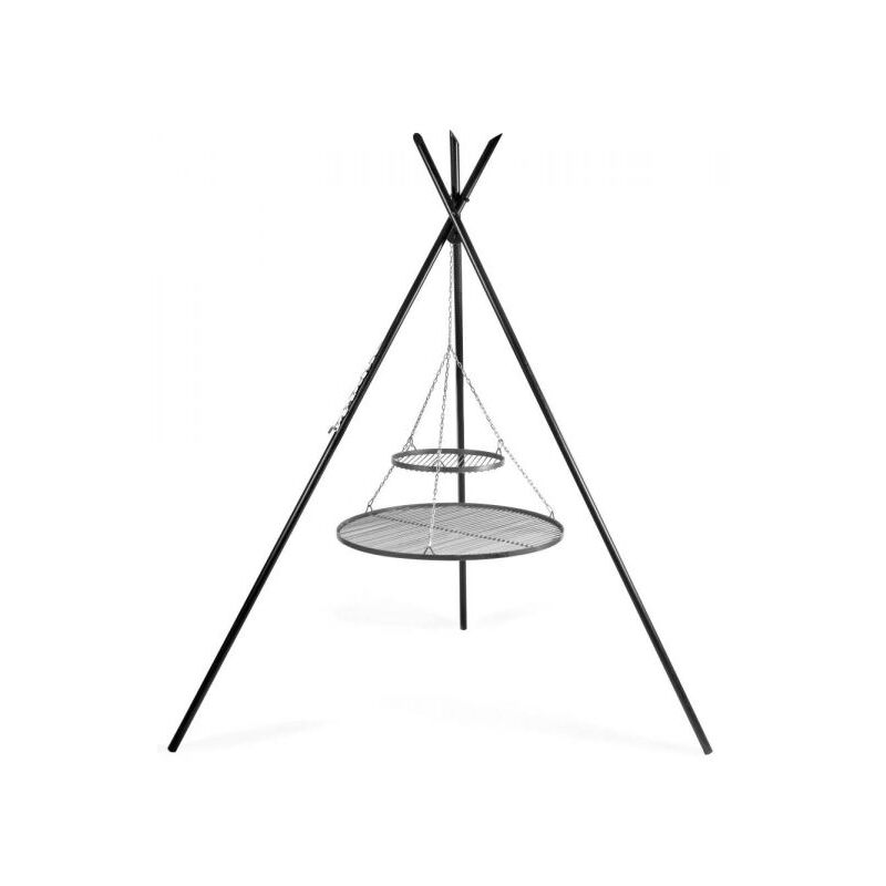 foto del prodotto barbecue treppiede tipi da 210 cm con 2 griglie in acciaio naturale 80 cm 40 cm