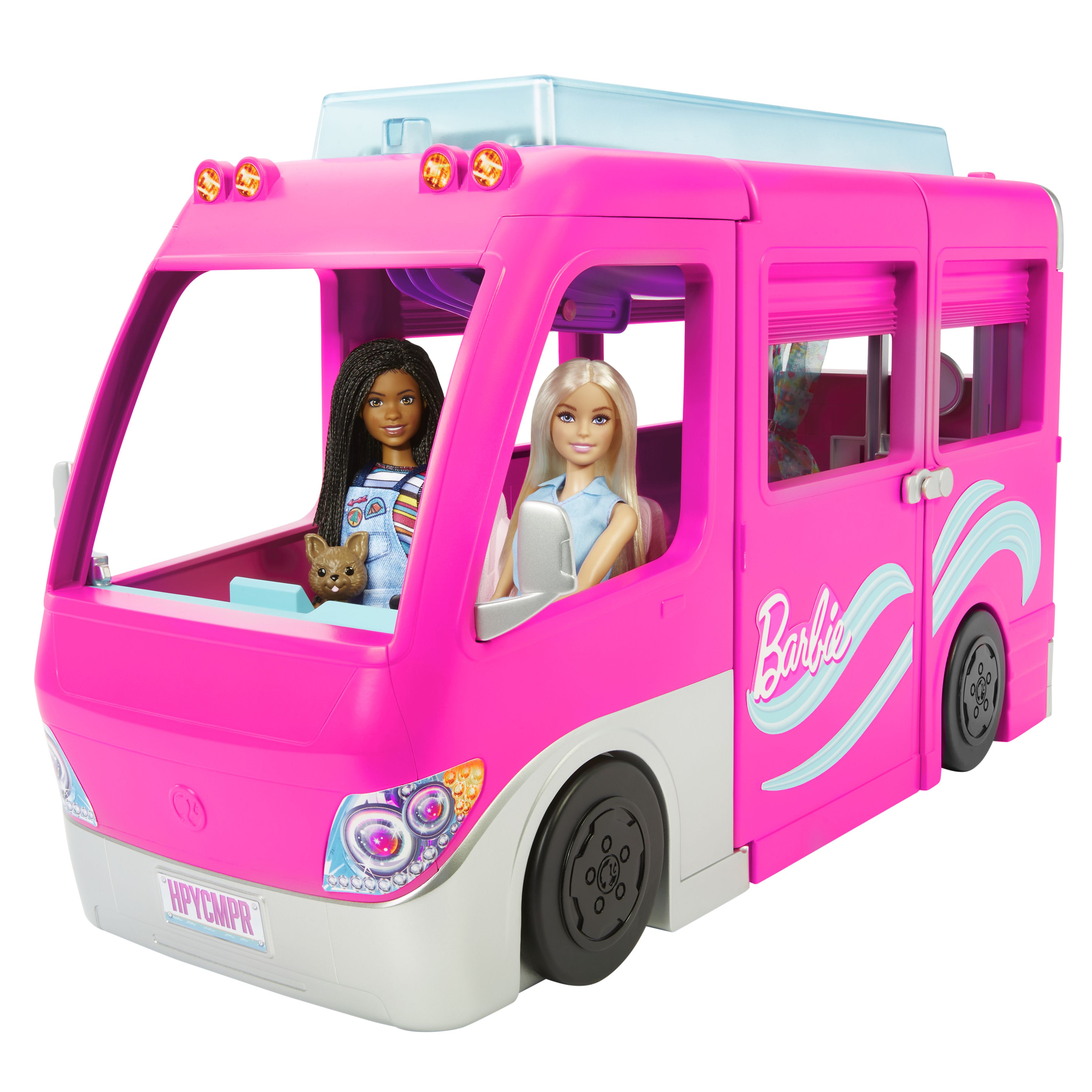 foto del prodotto barbie camper dei sogni - veicolo con scivolo e piscina - 2 cuccioli - 7 aree gioco - alto 76 cm - 60 accessori - regalo per bambini 3 anni - hdc46