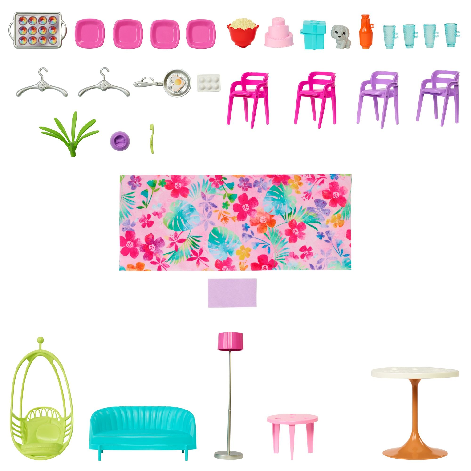 foto del prodotto barbie casa di malibu 106 cm playset casa delle bambole con 2 piani, 6 stanze, ascensore altalena e più di 30 pezzi, giocattolo per bambini 3 anni - hcd50