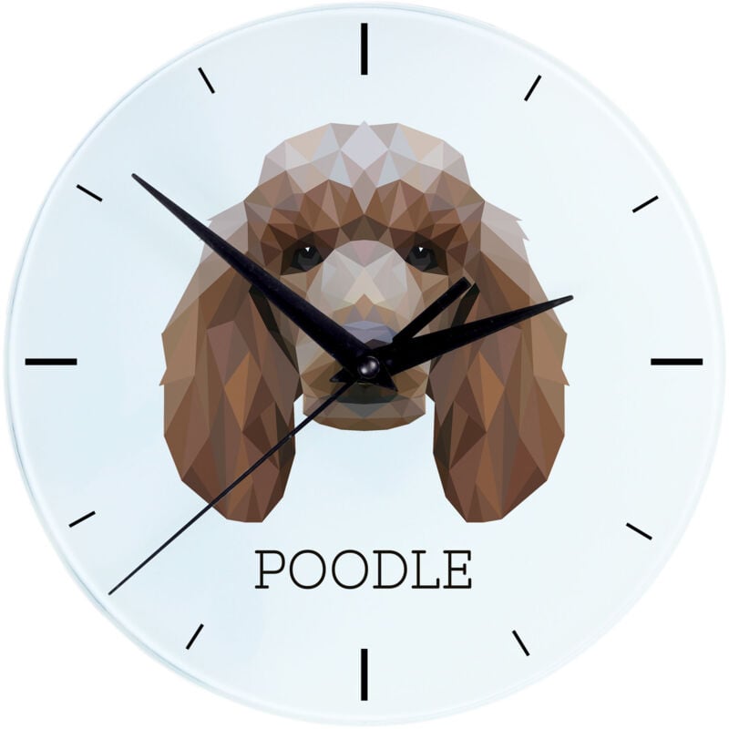 foto del prodotto barboncino orologio da parete geometrico con foto e scritta di art dog