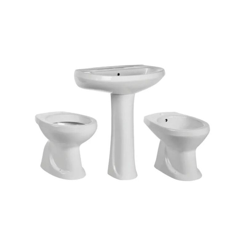 foto del prodotto barbottina serie completa tris 4 pezzi in ceramica bianca c lavabo cm 64