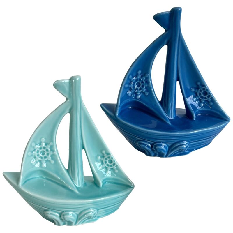 foto del prodotto barca a vela in ceramica 2 unit decorazione nautica, modello marittimo ideale per collezionisti e amanti del mare