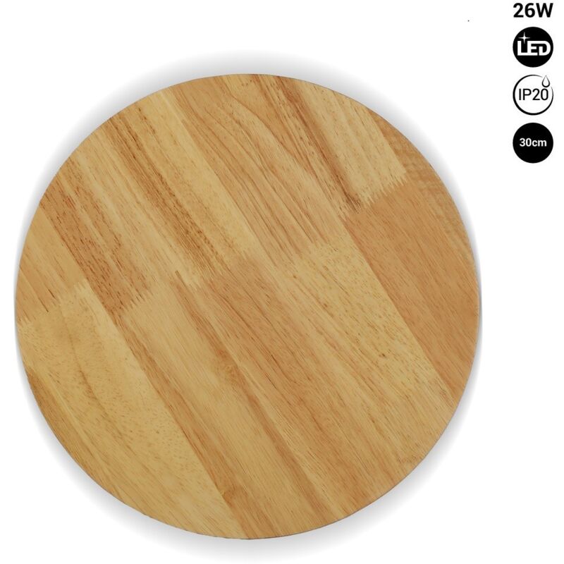foto del prodotto barcelona led applique circolare da parete in legno lune 26w 30cm bianco caldo
