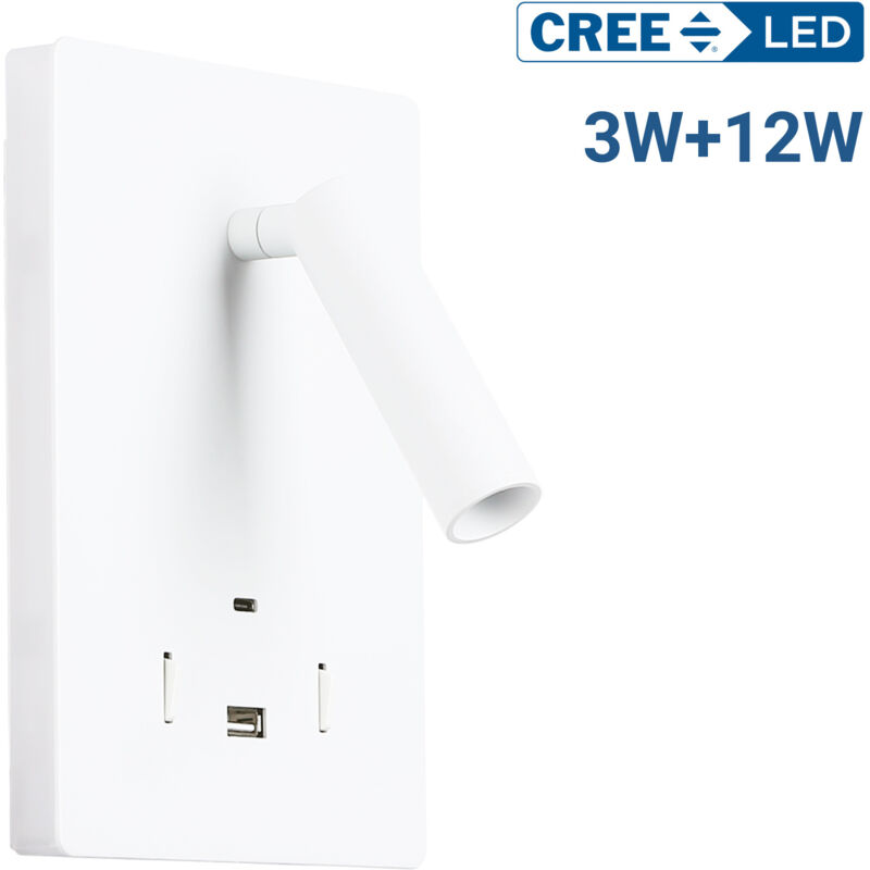 foto del prodotto barcelona led applique da parete claudi 3w 12w 2700k usb usb c