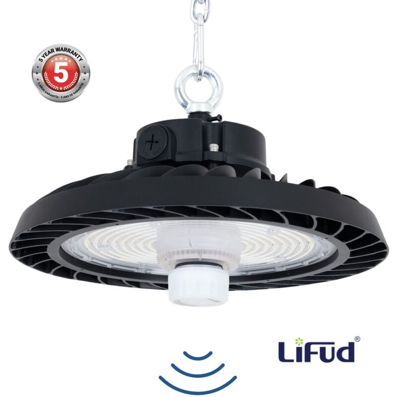 foto del prodotto barcelona led campana led industriale ufo 200w cct con sensore di movimento