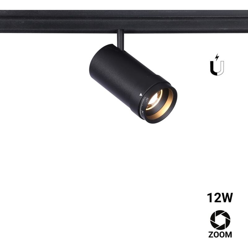 foto del prodotto barcelona led faretto led a binario magnetico con zoom 10 55 48v 12w bianco caldo