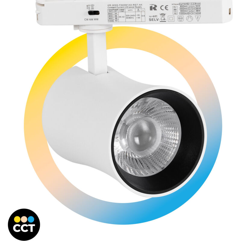 foto del prodotto barcelona led faretto led architettonico a binario monofase cct 40w cri