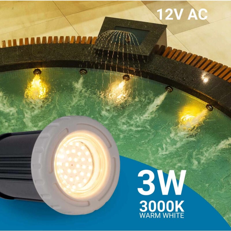 foto del prodotto barcelona led faretto led sommergibile per piscina 12v ac 3w ip68 94mm bianco caldo