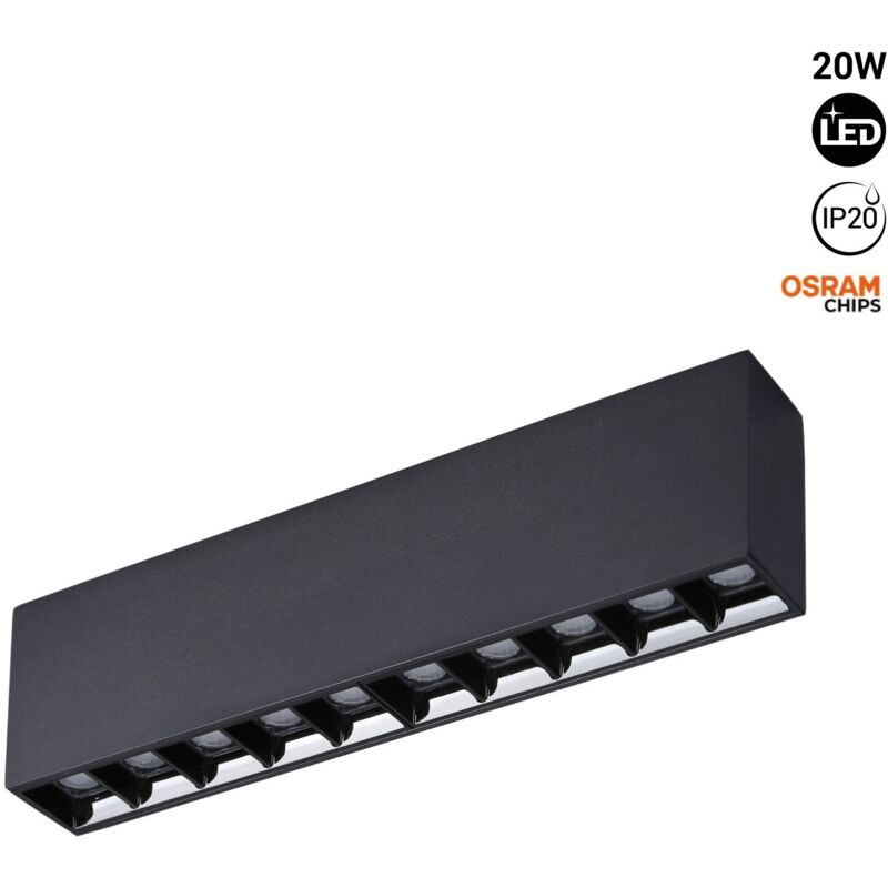 foto del prodotto barcelona led faretto lineare led nero da superficie 20w ugr18 cri90 bianco caldo