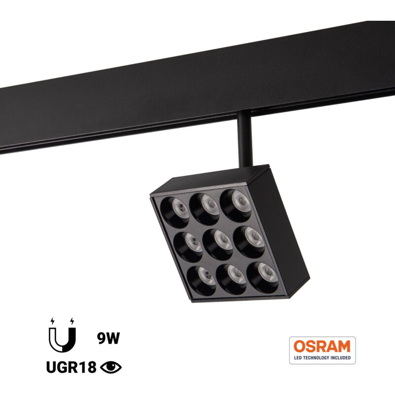 foto del prodotto barcelona led faretto quadrato led per binario magnetico 48v 9w cri90 bianco neutro