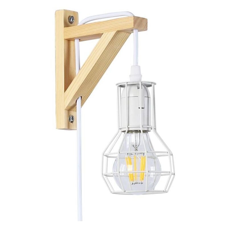foto del prodotto barcelona led gabbia per lampada da parete in legno mica lampadina inclusa