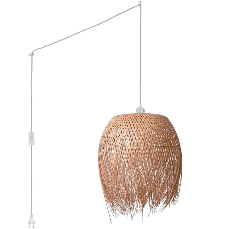 foto del prodotto barcelona led - lampada a sospensione in rattan 'java' con interruttore e spina