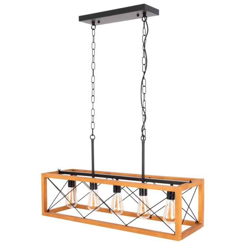 foto del prodotto barcelona led lampada a sospensione vintage in legno e metallo sisca 5xe27