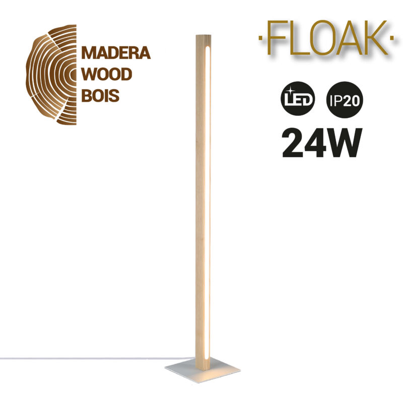 foto del prodotto barcelona led lampada da terra in legno floak 24w dimmerabile