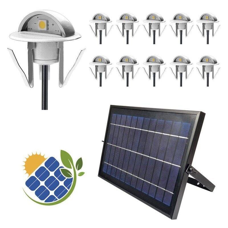 foto del prodotto barcelona led lotto da 10 faretti solari a led da incasso con pannello bianco caldo