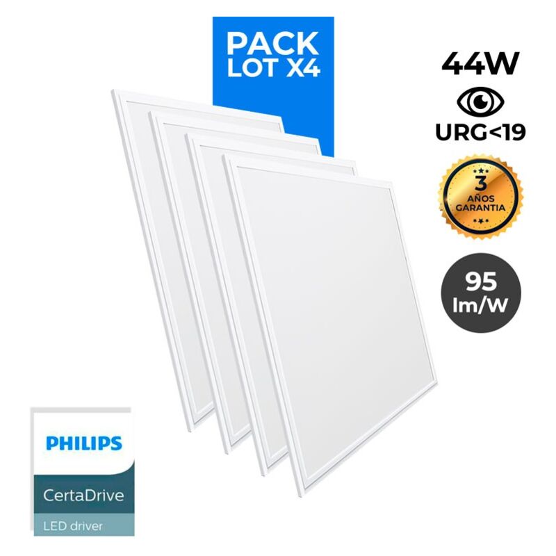 foto del prodotto barcelona led lotto di 4 pannello led sottili 60x60 cm driver philips bianco freddo
