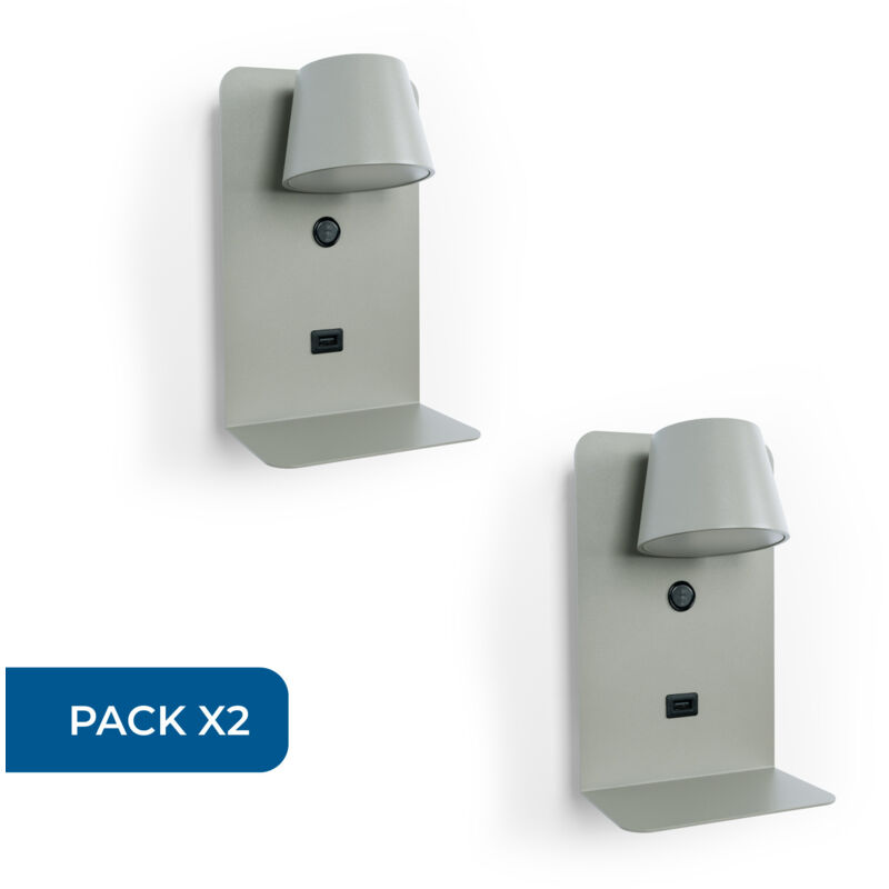 foto del prodotto barcelona led lotto x 2 lampada da lettura a parete con porta usb baskop 