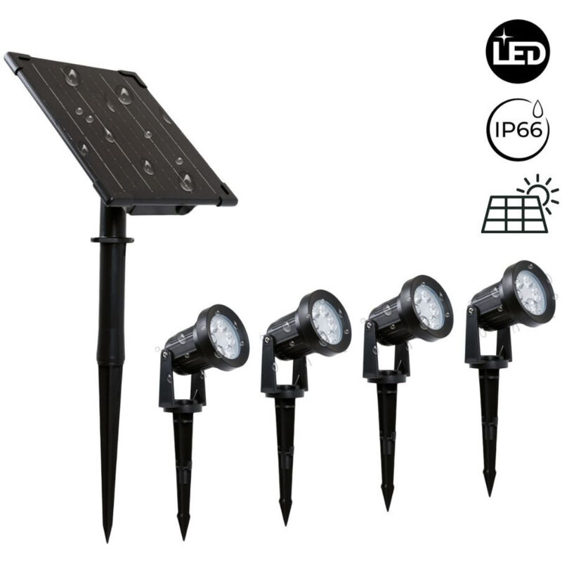 foto del prodotto barcelona led lotto x 4 faretti solari da esterno con pannello solare 5w ip66 bianco caldo