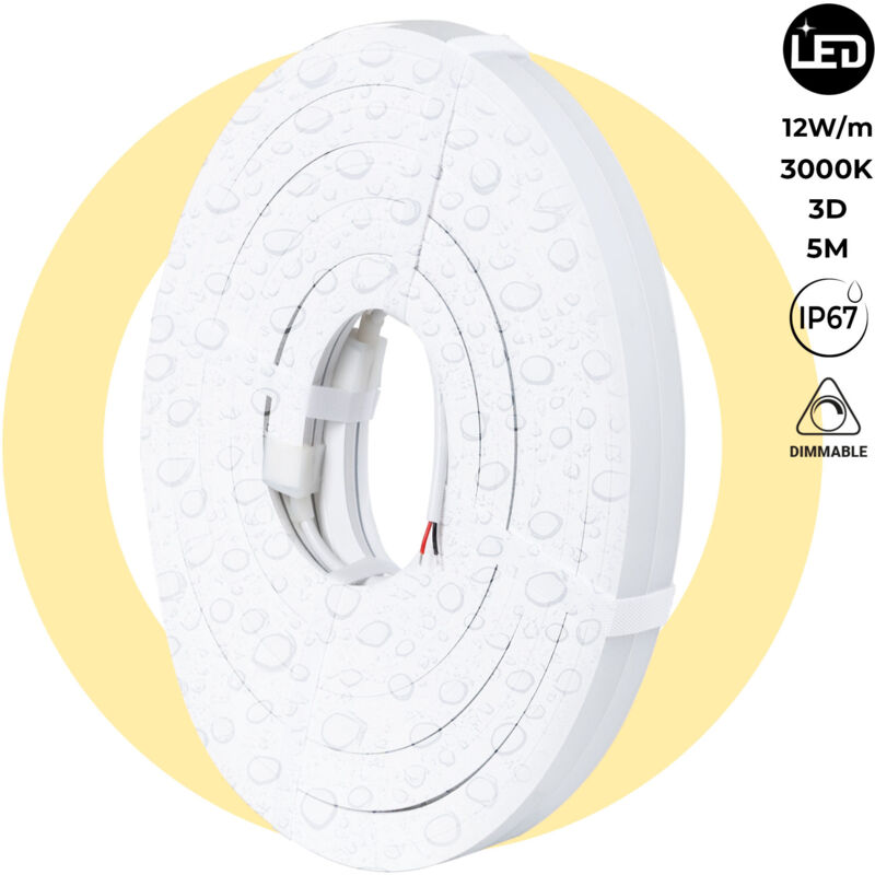foto del prodotto barcelona led neon led flessibile 3d 24v dc 16x16mm 5 metri lotto completo bianco caldo