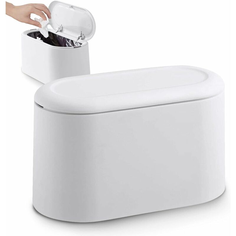 foto del prodotto bares piccola pattumiera da tavolo con coperchio a pulsante per ufficio, bagno, cucina e camera da letto, per alimenti per animali domestici