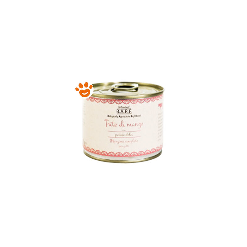 foto del prodotto barf cat alimento completo trito di manzo cat alimento completo trito di manzo lattina da 200 gr