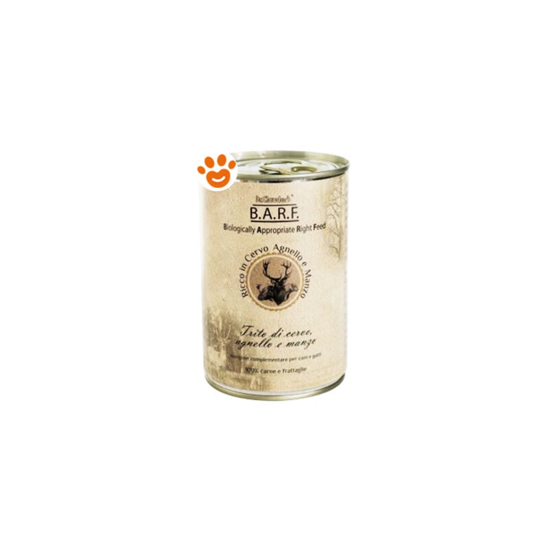 foto del prodotto barf dog cat trito cervo agnello e manzo dog cat trito cervo agnello e manzo lattina da 400 gr