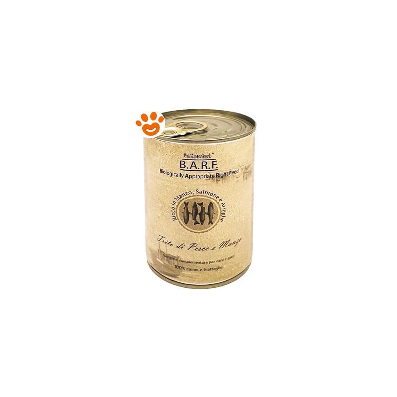 foto del prodotto barf dog cat trito pesce e manzo dog cat trito pesce e manzo lattina da 400 gr