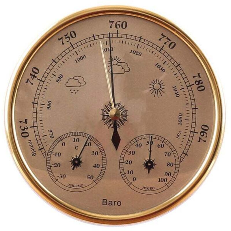 foto del prodotto barometro, stazione meteo con barometro e termoigrometro, stazione meteo analogica 3 in 1 a parete, per interni ed esterni